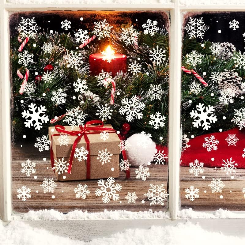 440 парчиња налепници за Божиќни прозорци, 10 чаршафи со бели снегулки прозорец, статички зимски прозорци за училница, украси за Божиќни прозорци,