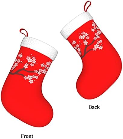 Cutedwarf Cherry Blossom Christma Codrings Божиќни украси на дрво Божиќни чорапи за Божиќни празнични забави подароци 18-инчи