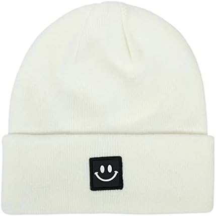 Cazytoyz плетена капа за мажи за мажи со насмевка лице извезено манжетно манжетни зимски зимски топло череп капа ски -капа