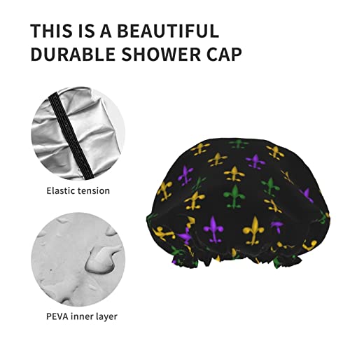 Womenените што можат да се користат за истегнување на полите, косата Флеур де Лис Марди Грас Двоен слоеви водоотпорна капа за бања за туширање
