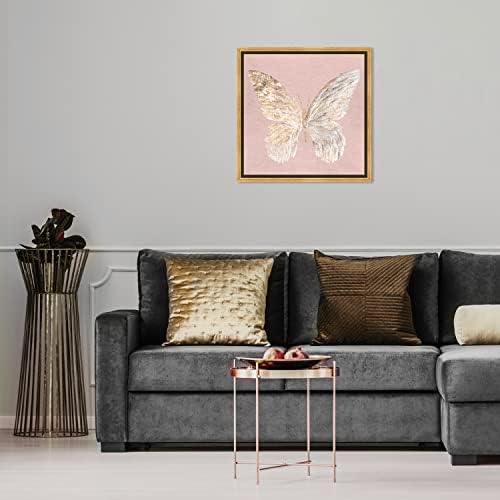 Altiverивотните од оливер Гал уметник, врамени wallидни уметнички платно, „Златна пеперутка сјај“, инсекти од дома, 16 x 16, розово, злато