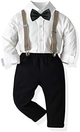 Мадонмај Бебе Момче Свечена Облека, Стилски Панталони Со Копчиња И Трегери Поставени На Возраст Од 12 Месеци до 7 Години