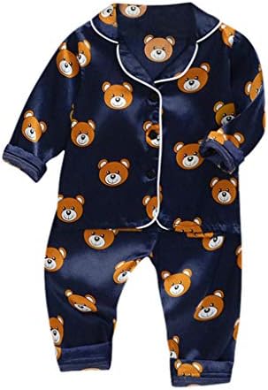 XBKPLO 16 -месечна облека за облекување момче дете од малиот ракав бебе мечка со цртани филмови за спиење пижами 1 година старо пижами од