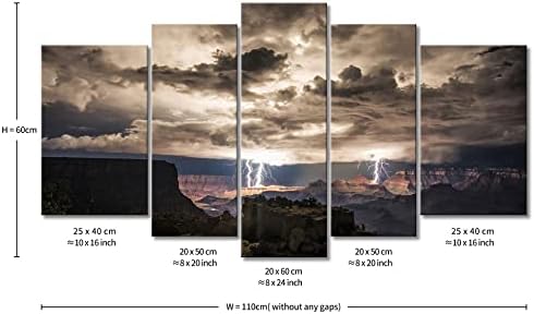 5 парчиња wallидни уметности сликање молња штрајкови во Гранд Кањон Темен облак Слики отпечатоци на платно пејзаж Сликата за декор масло за дома модерна декорација п