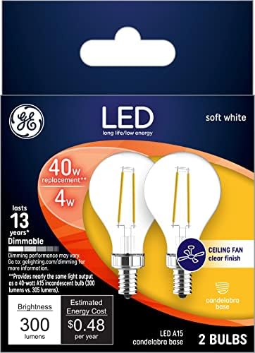 GE Осветлување LED Светилки, 40 Вати Eqv, Мека Бела, А15 Таванот Вентилатор Светилки, Мала База