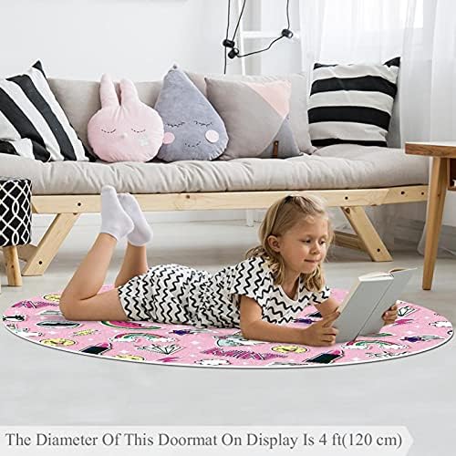 Llnsupply 5 ft круг килим за игра со низок куп, еднорог лубеница кармин розово бебе ползи подни душеци игра игра ќебето новороденче