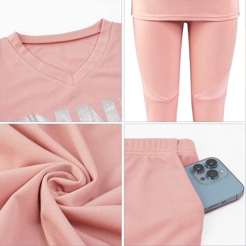 NHICDNS жени со две парчиња облека со букви печати џемпери мрежи за лепенка со долги панталони со џогирање со џебови