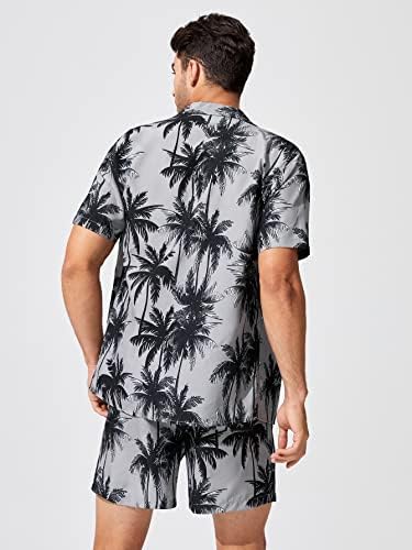 Горглитер машки 2 парчиња кратки комплети облека Облека за палма графички хавајски сет копче надолу од кошули на плажа костуми