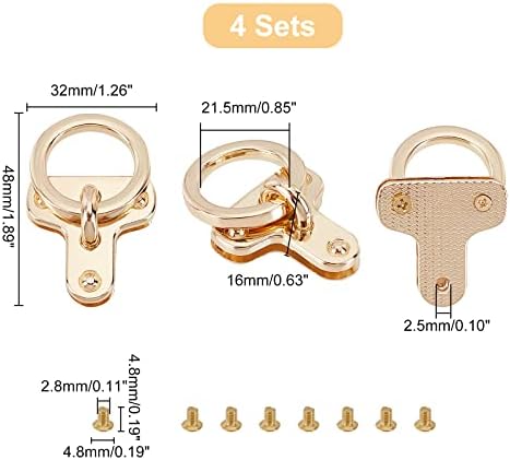 Wadorn 4 комплети ротирачки столпчиња за вртење, О-прстен рамен копче завртка за завртки за нокти за забивање злато чанта за