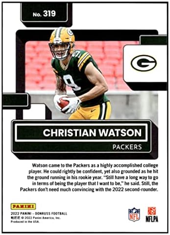 Кристијан Вотсон РЦ 2022 Донрус го оцени дебитантот Премиум Премиум 319 NM+ -MT+ NFL Football Packers оцени дебитант