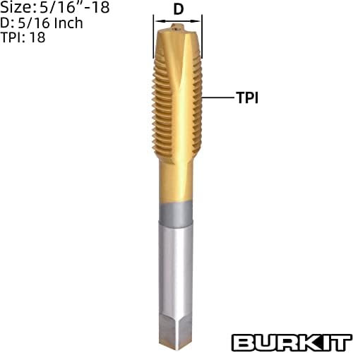 Burkit 5/16 -18 UNC Spiral Point Tap, HSS Titanium облога за обложување Спирална точка на навојување допрете 5/16 x 18 UNC
