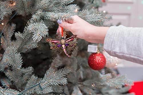 Rdcrew Metal Dragonfly Божиќни украси Орнаменти за змеј за новогодишна елка, украси за празници за новогодишни украси за новогодишни