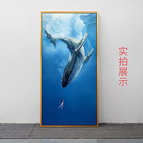Вертикално сино кит Loveубовно масло сликарство - рачно насликани модерни апстрактни влезни уметнички слики на платно, уметнички дела со