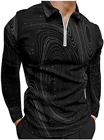 Поло кошули за машки машка лапел со долг ракав печатеа обични врвни спортови кошули мажи