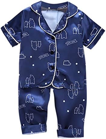 XBKPLO Велигденски пижами девојче девојче дете новороденче момче цврста боја сатен кошули и панталони 2 парчиња девојче 5t пижама сет