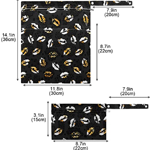 висесани Усни Леопард Текстура на Кожата 2 парчиња Торби За Менување Пелени Влажни Кеси Со Џебови Со Патент Перење Пространа