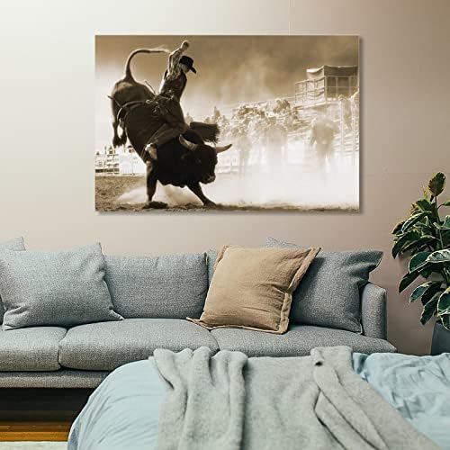 Bull Riding Bull Rider Art Art Poster ， Западна уметност, уметност за возење со бикови, родео уметнички постери wallидни уметнички слики