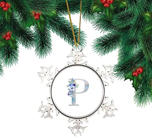 Почетна буква p Монограм сина новогодишна елка виси украси цветна скрипта име на семејство Снегулка украси Божиќни дрвја Декорација цвеќиња