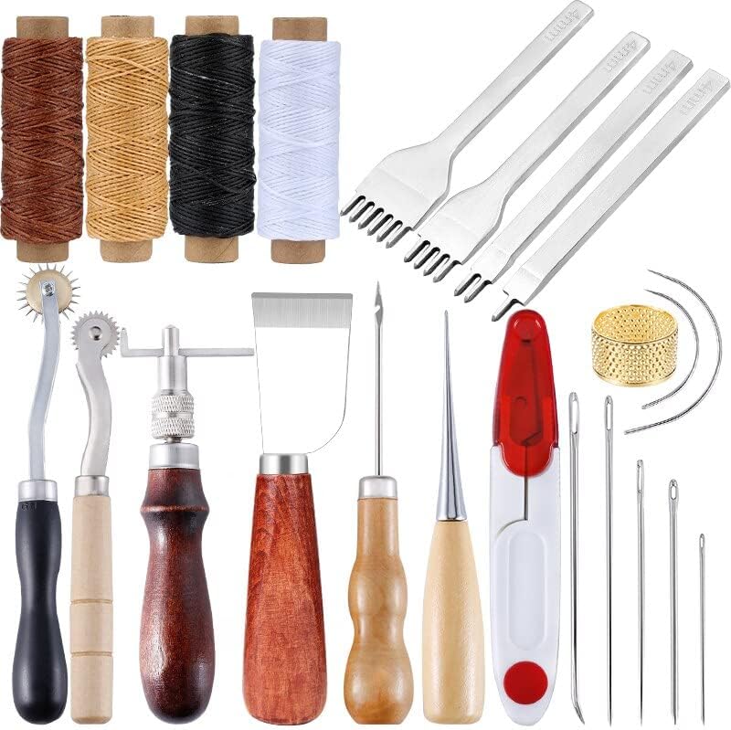 23 парчиња/Поставете Професионален комплет за алатки За занаетчиски занаети рачна алатка за шиење комплет додатоци за седло за резба