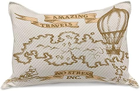 Необичен светски мапа плетена ватенка перница, гроздобер патнички пловечки брод и топол воздух носталгичен принт, бохо, стандарден капак за перница