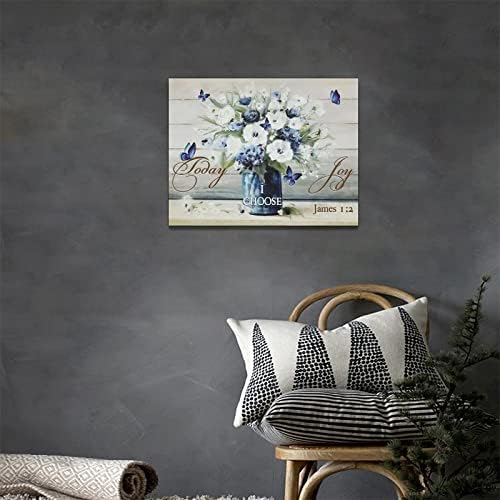 Рустикална цветна wallидна уметност христијански инспиративни слики wallид декор земја пеперутка бела сина цветна платно отпечатоци сликање