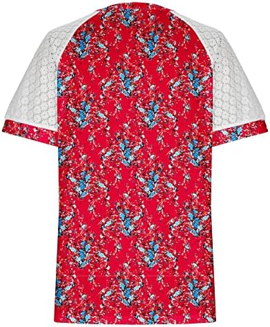 Lutmen'sенски летни чипка кратки ракави врвови против вратот Елегантна кошула симпатична цветна графичка лабава обична блуза