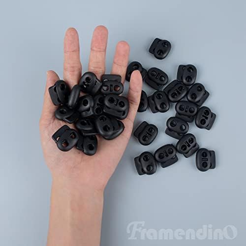 Framendino, 30 пакувања црни пластични брави на кабелот за влечење брави со двојно дупчење за стоп на пролетта за стоп за стопер за лизгање на