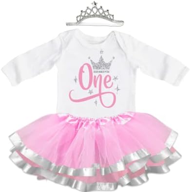 Сет на фустани за фустани на Лука и Лулу 1 -ви роденден, бебе девојче Туту - розова и златна принцеза круна Тијара поставена за девојчиња