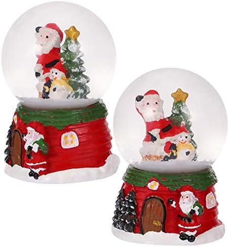 2 парчиња креативни Божиќни снежни снежни глобуси смола кристални топки десктоп украси Снежен глобус фенер