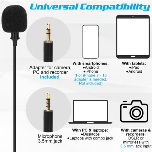 Професионална оценка лавалиер лапел микрофон за AllView P10 PRO компатибилен со iPhone телефон или блогирање на фотоапарати во