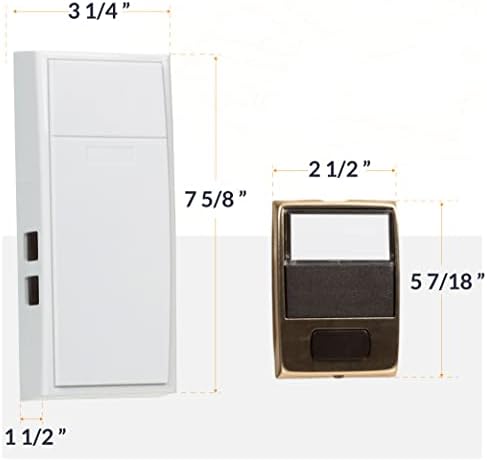 Hardware mch2v безжичен Механички Ѕвонче На Вратата Со Две Ноти, Копче На Вратата и Прегледувач, Бела/Месинг Завршница