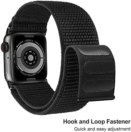 Zrdesign Ultra Wide Black Nilon Watch Band компатибилен со Apple Watch 38mm 40mm 41mm 42mm 44mm 45mm 49mm, прилагодлива спортска јамка за