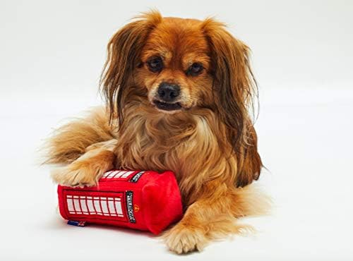 Петлондон Британска Црвена Телефонска Кутија Плишано Куче и Играчка за Кученца 6 со Пискач, Симпатична Забавна Лондонска Значајна Телебонска