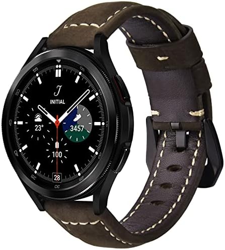 V-моро кожен каиш компатибилен за Galaxy Watch 4 Classic Band 46mm 42mm/Watch 4 44mm 40 mm ленти оригинална кожа со замена на метална токалка