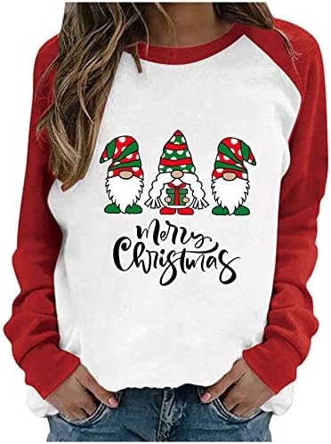 Женски црвено вино стакло џемпери во боја на качулка пулвер врвови со долг ракав Божиќен џемпер обични кошули за туника