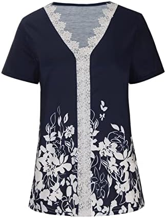 Краток ракав против градиент на графички блузи со градиент на вратот за тинејџерски девојки есен летен чипка памук врв ZC ZC