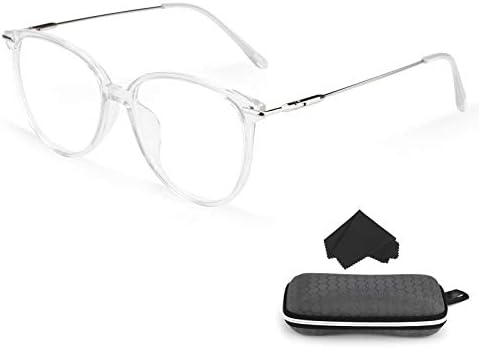 Есохон Сина Светлина Блокирање Очила Компјутерски Очила Тркалезна Рамка За Очила Метална рамка За Мажи Жени Јасна Лесна