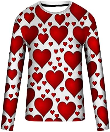 Маица маица за в Valentубените маици со долги ракави со рака, принтрирање на срцева маичка кошула хипстер хип-хоп-блуза блуза врвови