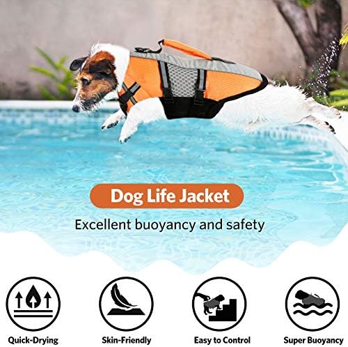 Кучиња животна јакна за пливање, прилагодлив флотационен елек елек со висок рефлексивен зачувувач на миленичиња со рачка за спасување за