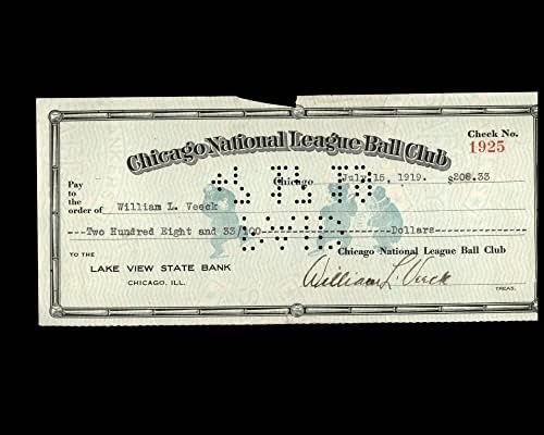William Veeck PSA DNA потпишана x2 Chicago Cubs Check 7-15-1919 Autograph