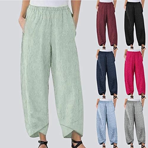 Niuqi женски летен памук и постелнина со широки нозе, модерни едноставни панталони, романи обични панталони