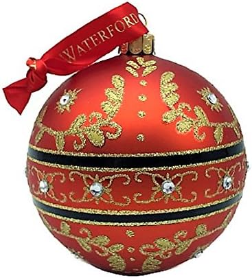 Хоридом за празници на Ватерфорд, Божиќно величествено скролување топка 155136 Орнамент, црвена со злато свиток и кризали