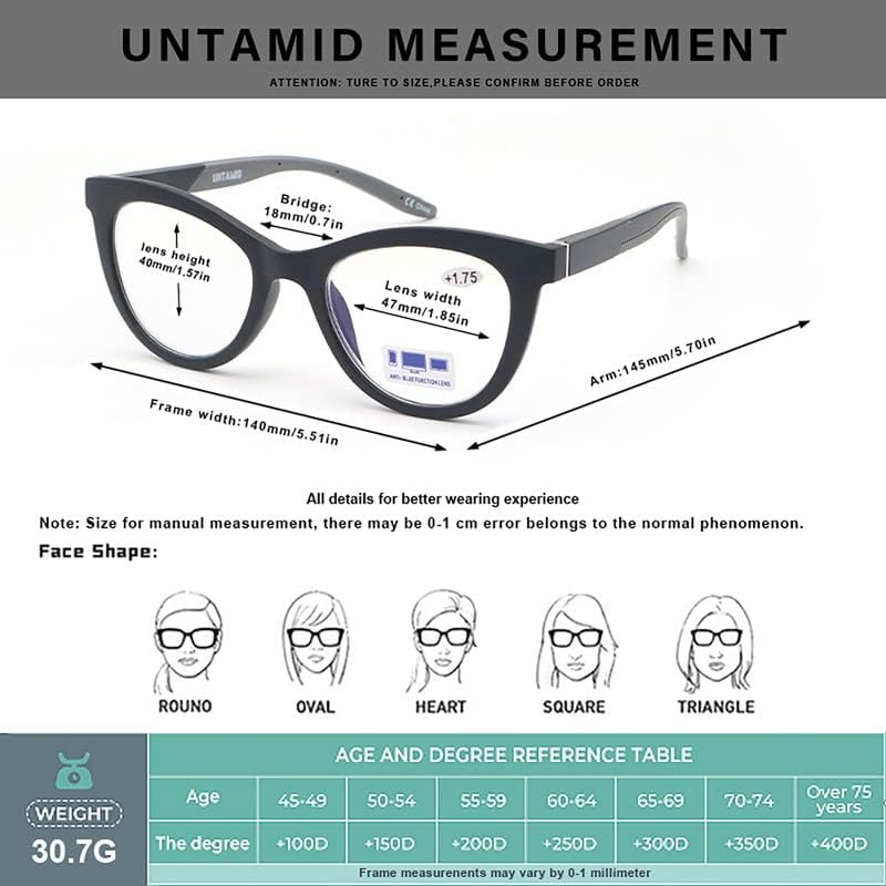 UNTAMID 3 Пакет Очила За Читање Сина Светлина Блокирање За Жени, Дизајнер Мачка Рамка За Очи Дами Компјутерски Читачи со Флексибилни