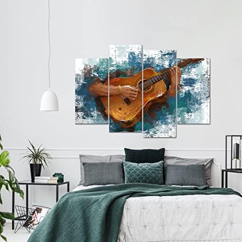 Ryounoart 4 парче гроздобер гитара платно wallид уметност музички инструмент сликање слики за дневна соба спална соба wallид