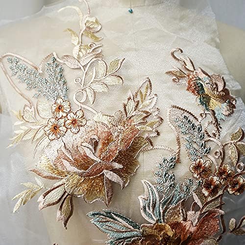ZLXDP Голема везница чипка цветна апликација шиење цветни јака лепенка свадба наметка за невестинска облека фустан DIY бел занаетчиски