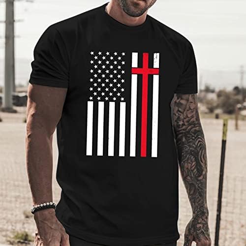 Патриотски маици на 4-ти јули за мажи со кратки ракави Ретро во САД знаме за печатење на екипаж на врвови на летни обични маици