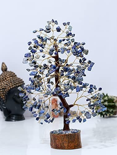 Крокон Лапс Лазули дрво - Кристално дрво - Чакра дрво на животот и бел мермер рамка за слика 7x5 инчи за прекрасна табела Декоративна ставка