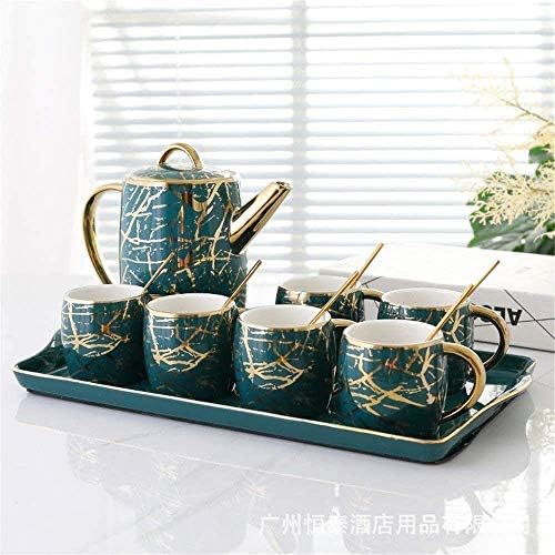 Домашен чај сет едноставен керамички чај чај сет креативен луксузен златен трим 6 парчиња чај чај и лажица со керамички послужавник