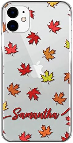 Персонализирана телефонска кутија за Apple iPhone 13 мини, црвено име/иницијали и есенски дизајн на лисја од јавор на јасен случај, тврд капак