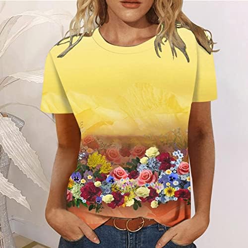 Womenените 2023 памук екипаж на бозов цвет графички лабава лабава фит бренд блуза кошула краток ракав врвот за девојчиња IR